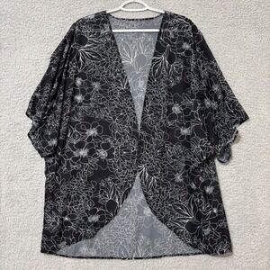 Lightweight Sheer Layering Kimono Floral Black White Open Front Flowing Top XXXL